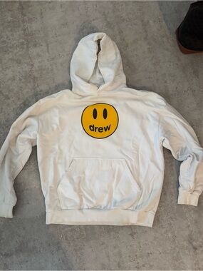 Drew House White Hoodie with Yellow Smiley Logo size Large